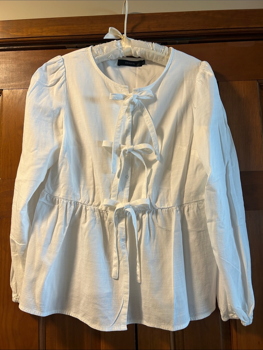 White Tie-Front Peplum Blouse, S